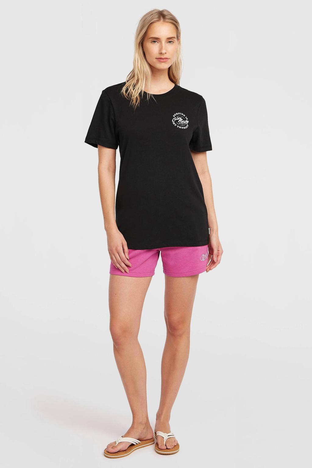 Zwart en witte dames O'Neill T-shirt van katoen met effen, korte mouwen en ronde hals