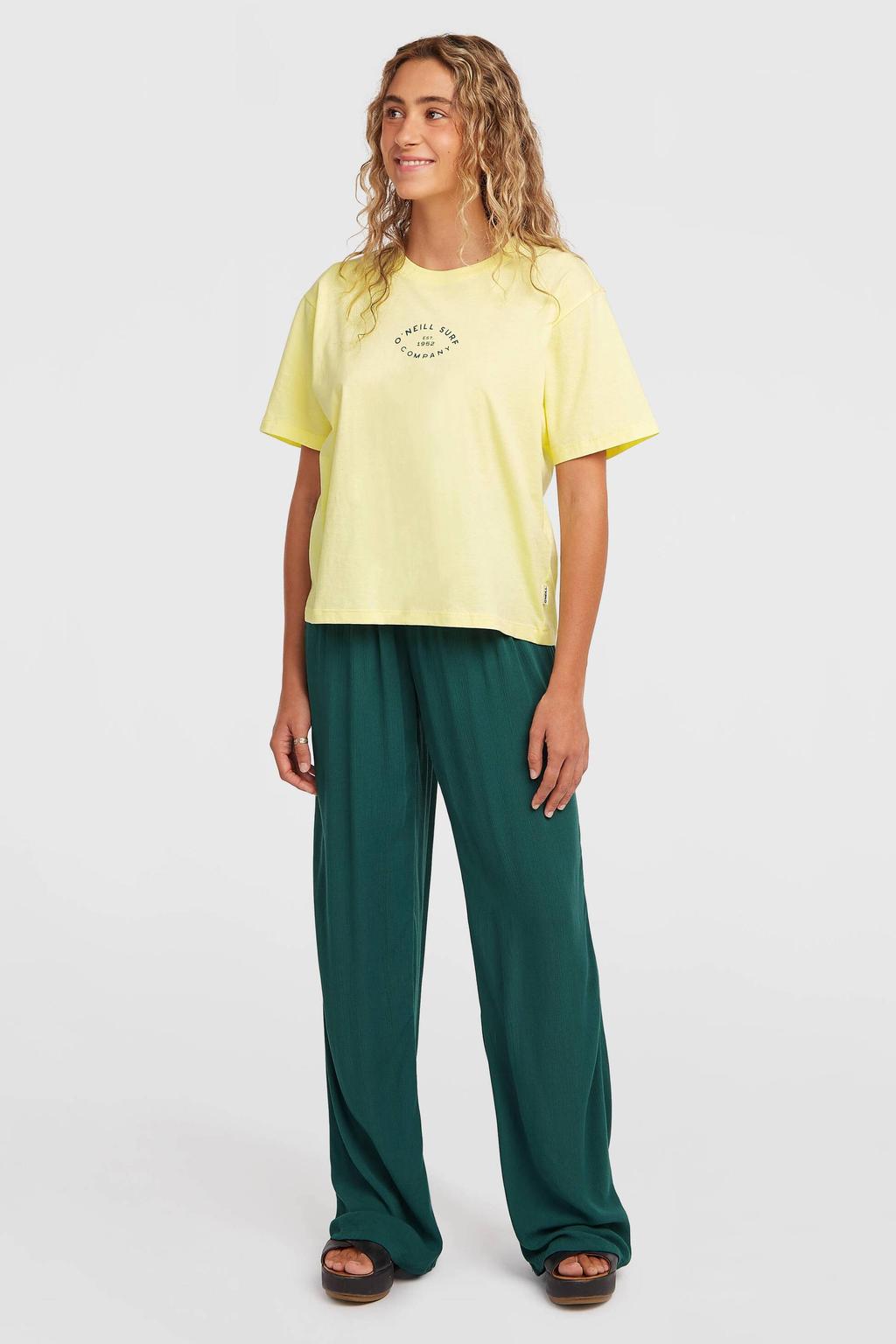 Lichtgele dames O'Neill T-shirt van katoen met backprint, korte mouwen en ronde hals