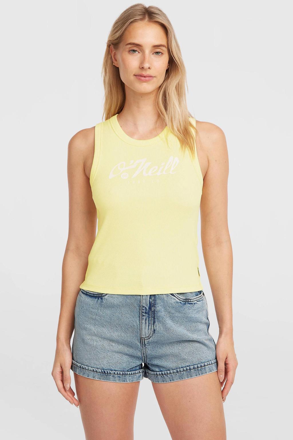 Lichtgeel en witte dames O'Neill top met effen en ronde hals