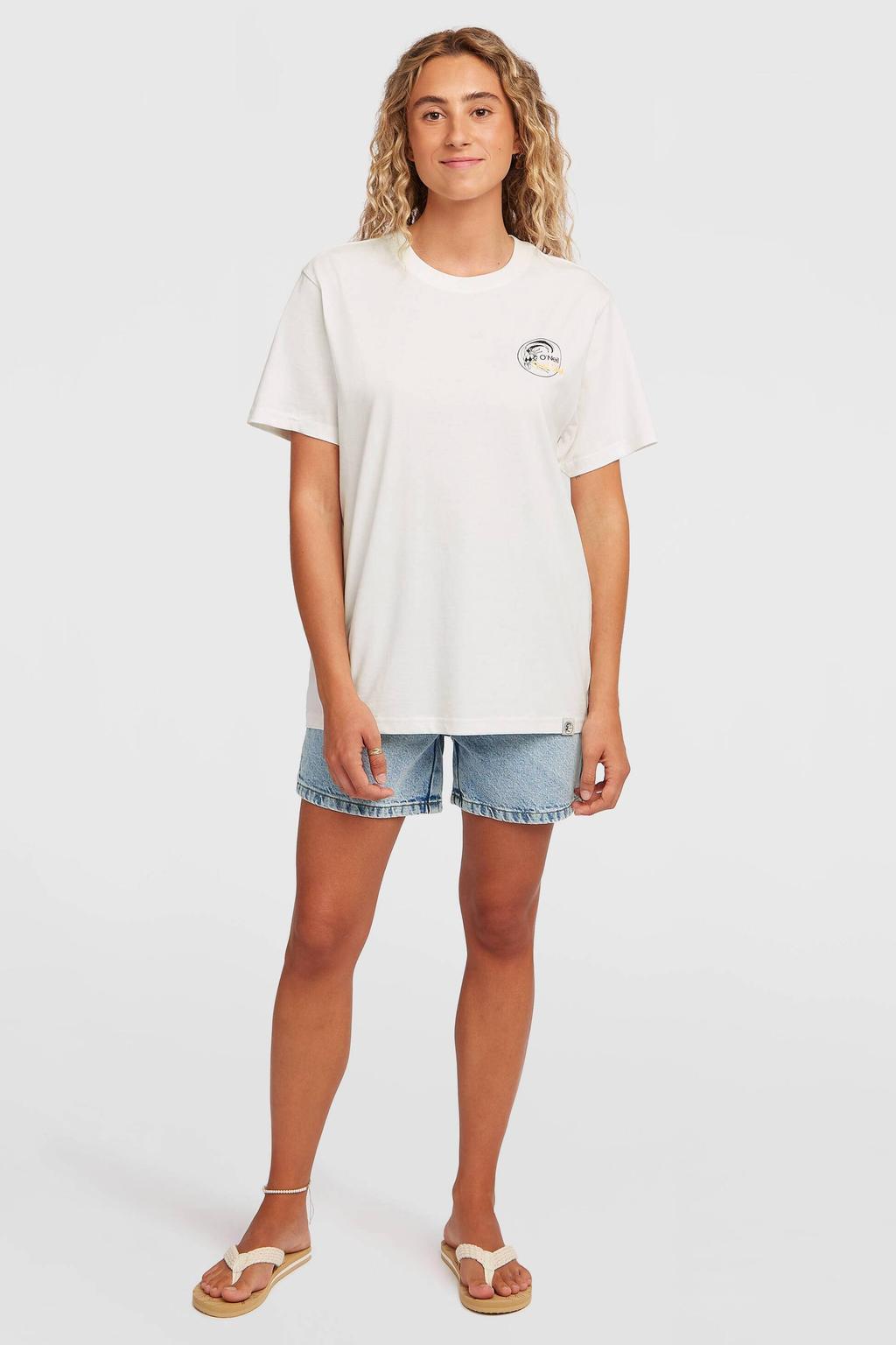 Witte dames O'Neill T-shirt van katoen met backprint, korte mouwen en ronde hals