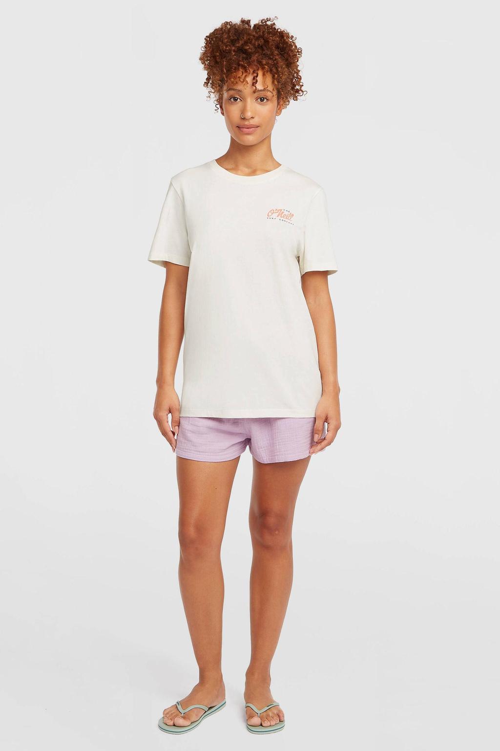Witte dames O'Neill T-shirt van katoen met backprint, korte mouwen en ronde hals