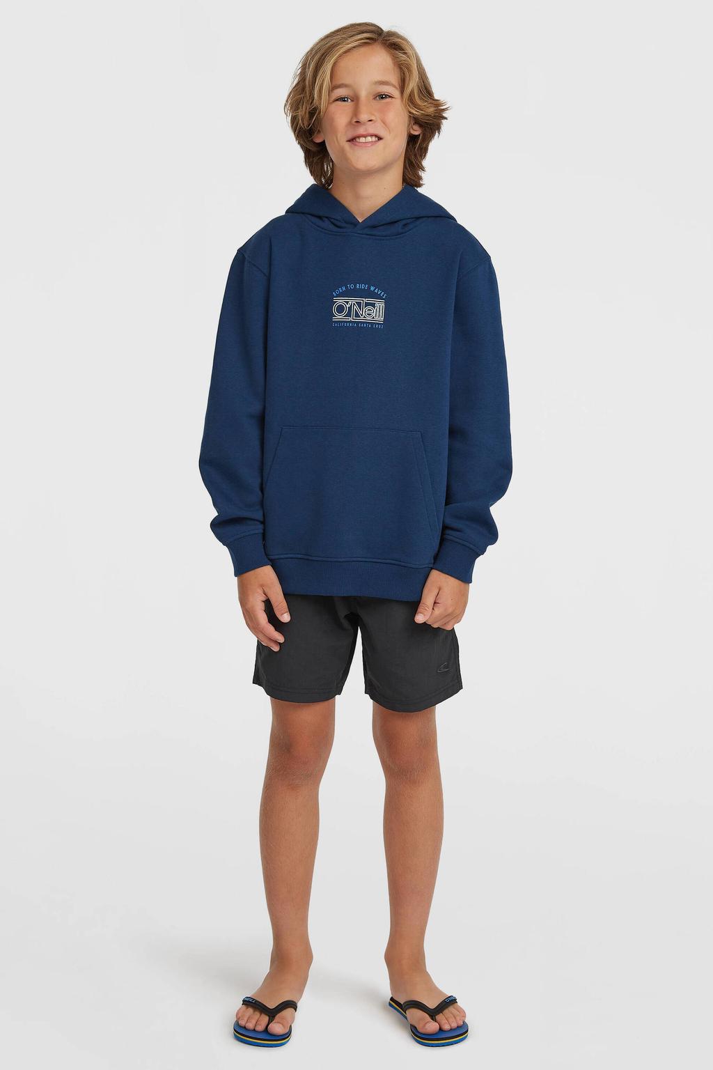 Donkerblauwe jongens O'Neill hoodie van sweat materiaal met backprint, lange mouwen en capuchon