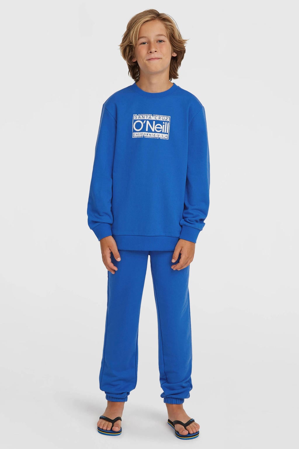 Marineblauw jongens O'Neill sweater blauw met effen, lange mouwen, ronde hals en geribde boorden