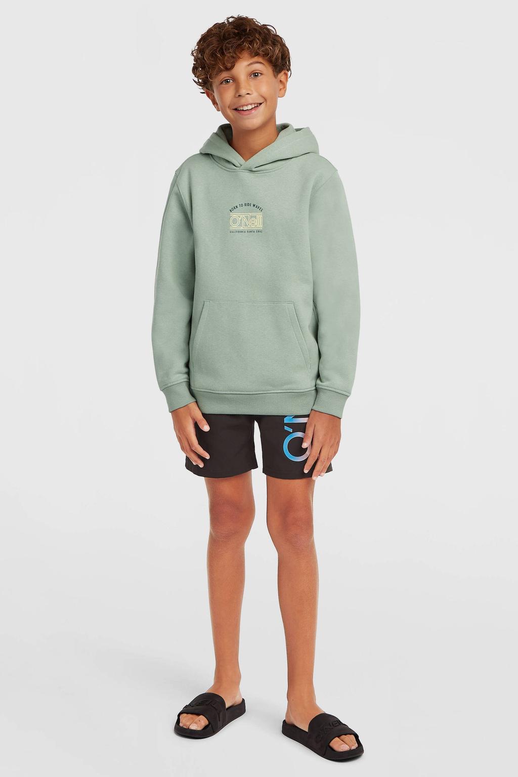 Lichtgroene jongens O'Neill hoodie van sweat materiaal met backprint, lange mouwen en capuchon