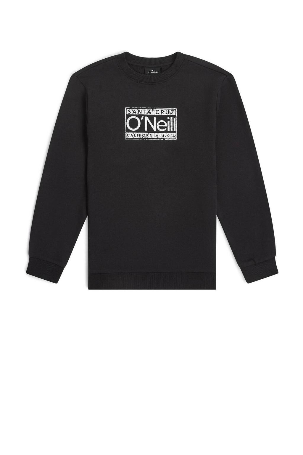 Zwarte jongens O'Neill sweater met tekst print, lange mouwen, ronde hals en geribde boorden