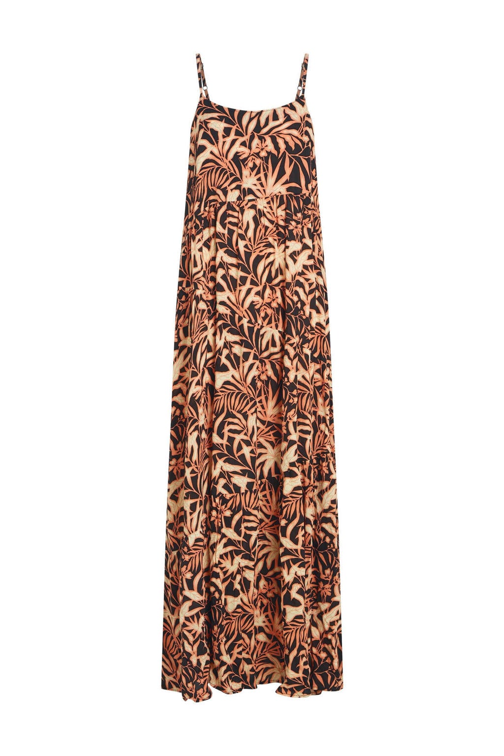 Multi, oranje en zwarte dames O'Neill strandjurk van viscose met ronde hals