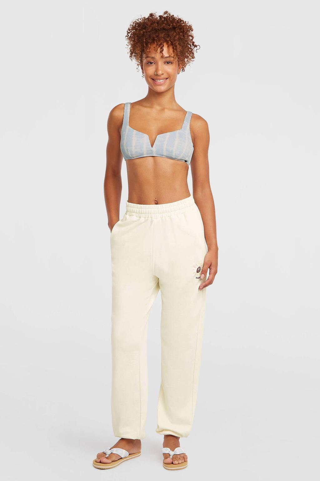 Ecru dames O'Neill high waist casual broek van katoen met loose fit, elastische tailleband en printopdruk