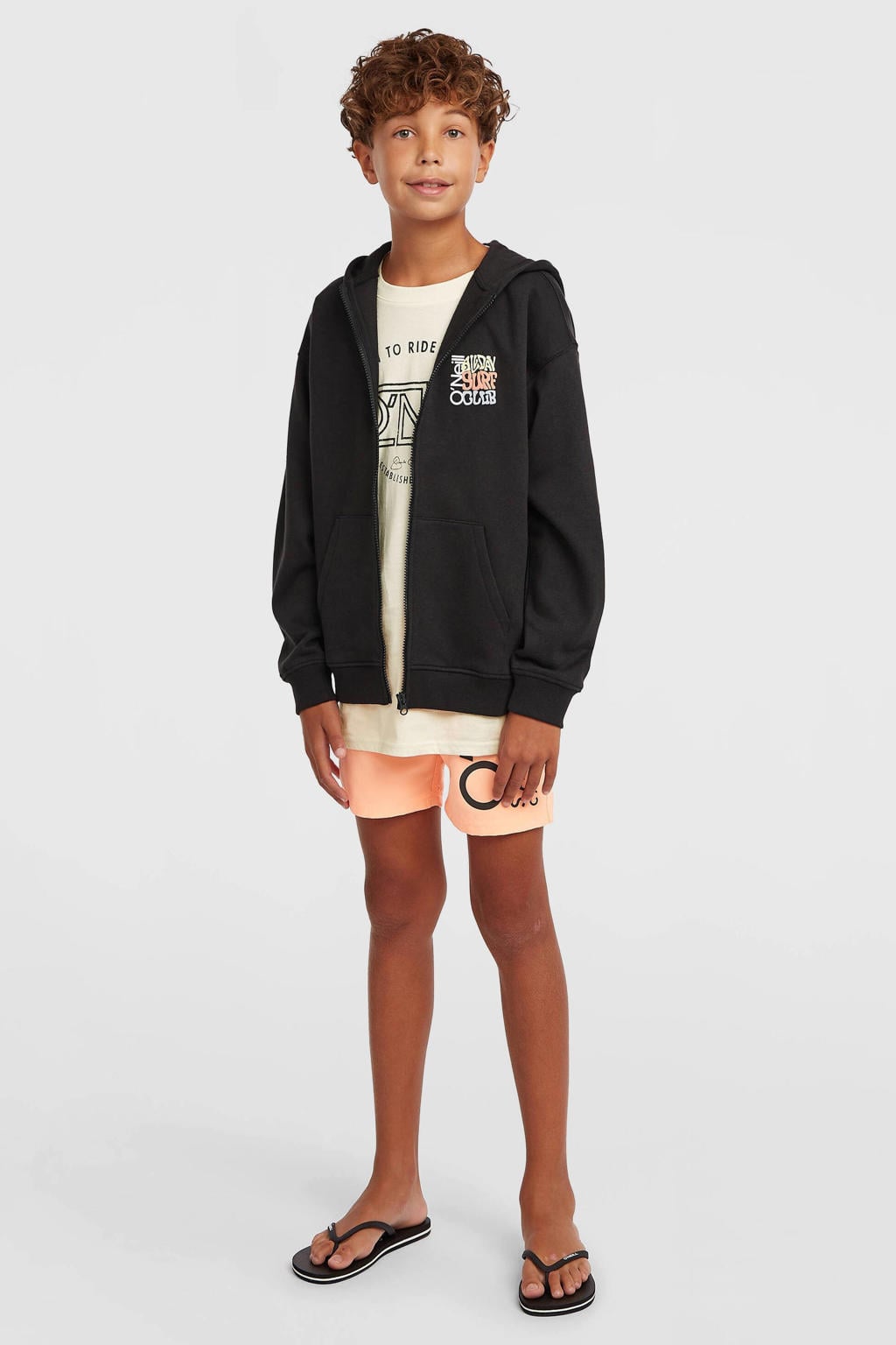 Zwarte jongens O'Neill sweatvest met backprint, lange mouwen en capuchon