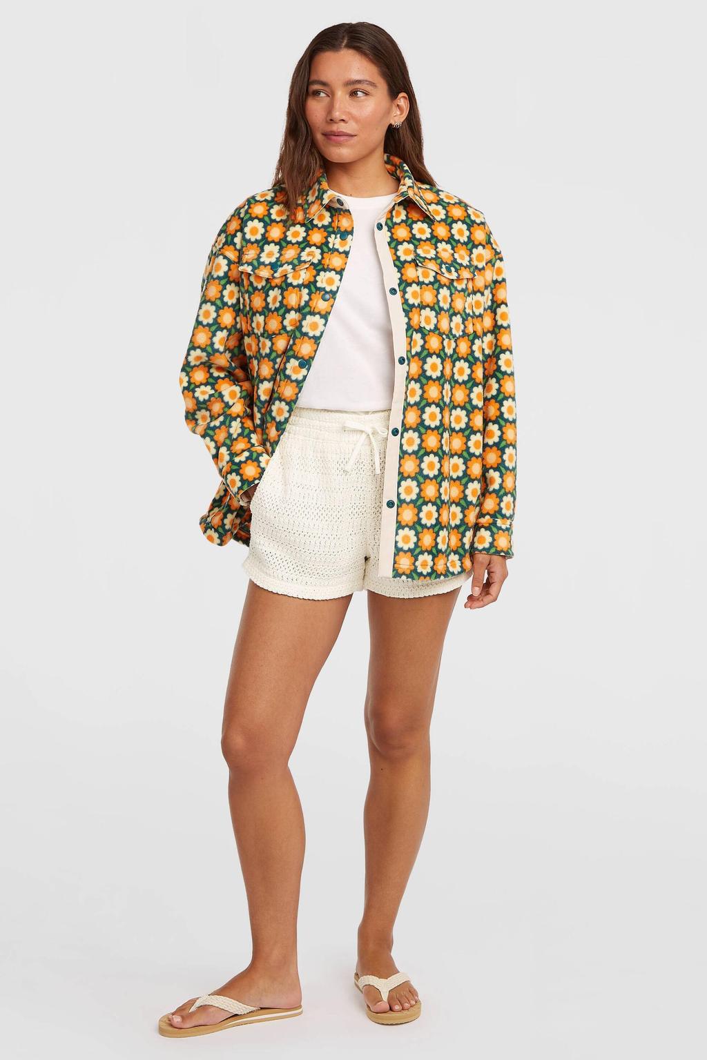 Multikleurige dames O'Neill fleece blouse met lange mouwen, klassieke kraag en knoopsluiting