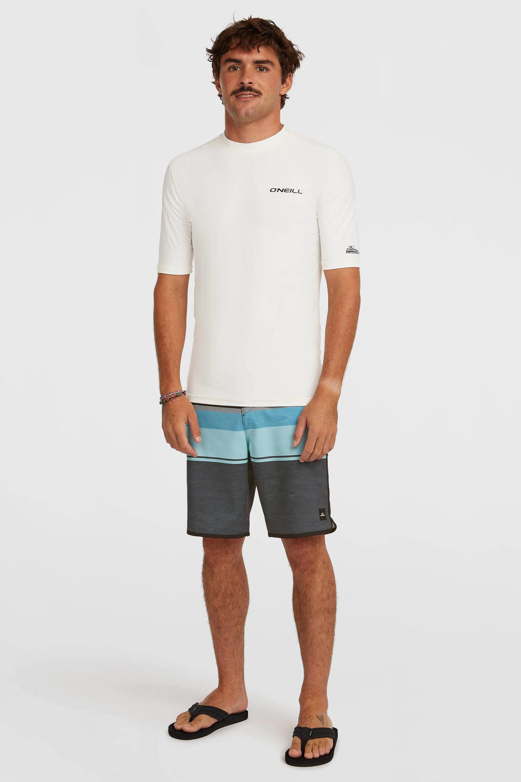 Witte heren O'Neill UV T-shirt van polyester met effen, korte mouwen en ronde hals