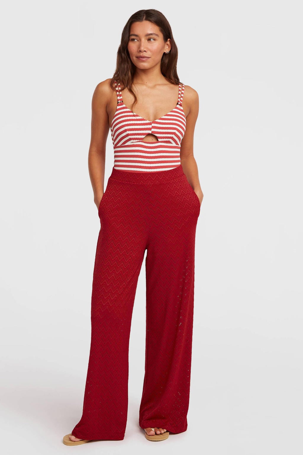 Rode dames O'Neill high waist flared broek van polyamide met elastische tailleband en effen