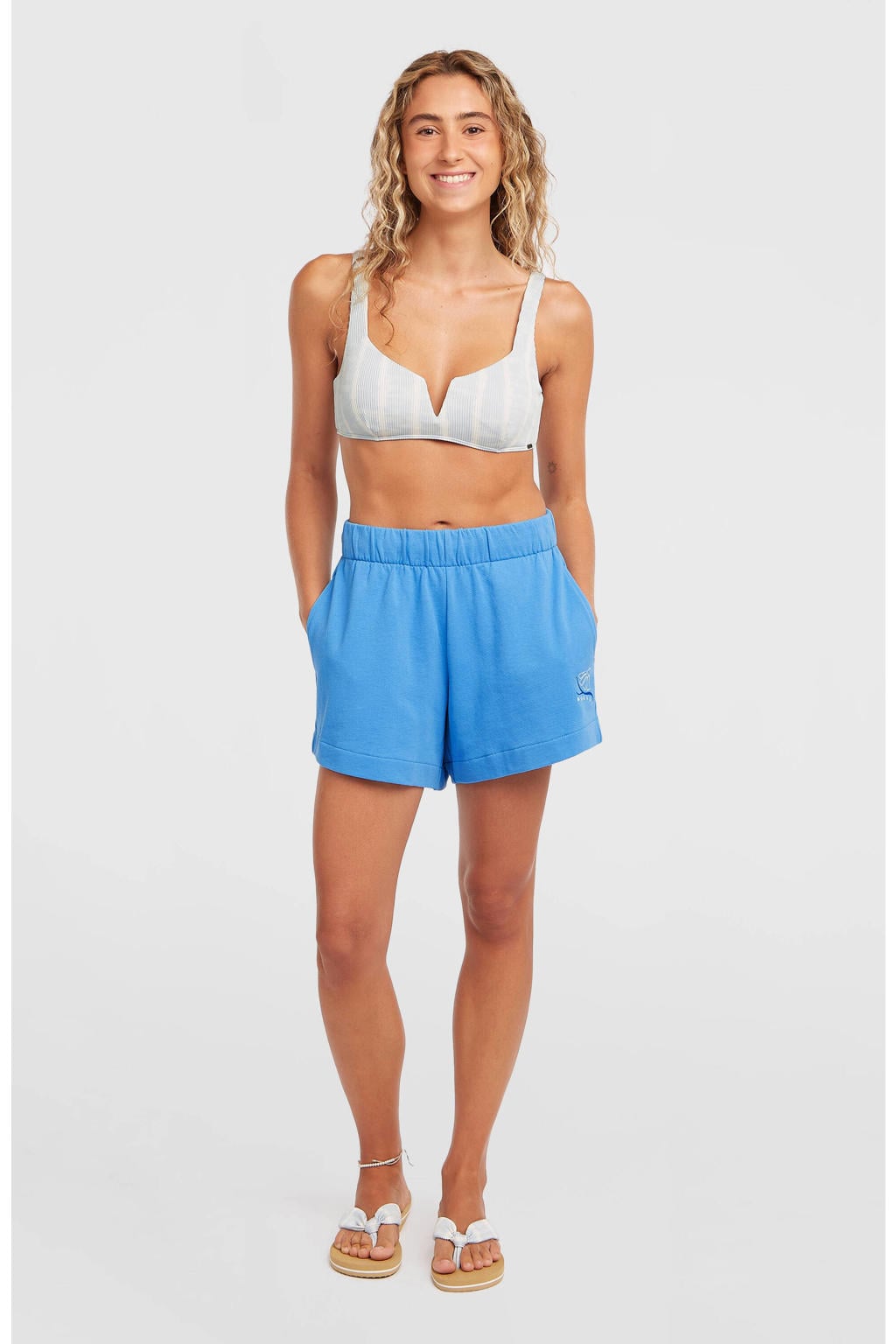 Blauwe dames O'Neill sportshort Women of the Wave met regular fit, regular waist, draaisluiting en effen
