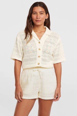 wide leg high waist casual short ecru