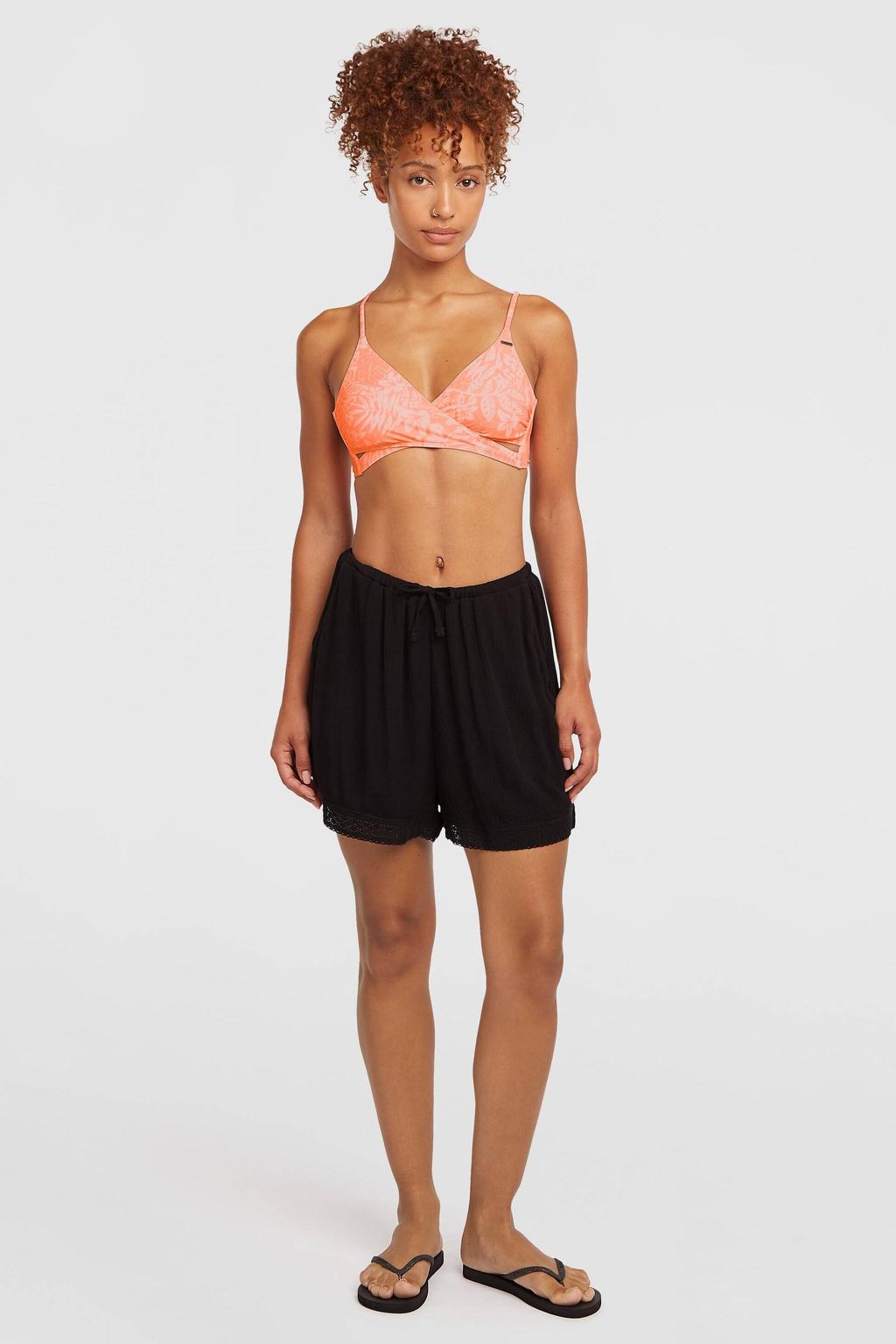 Zwarte dames O'Neill straight regular waist strandshort van viscose met elastische tailleband met koord en effen