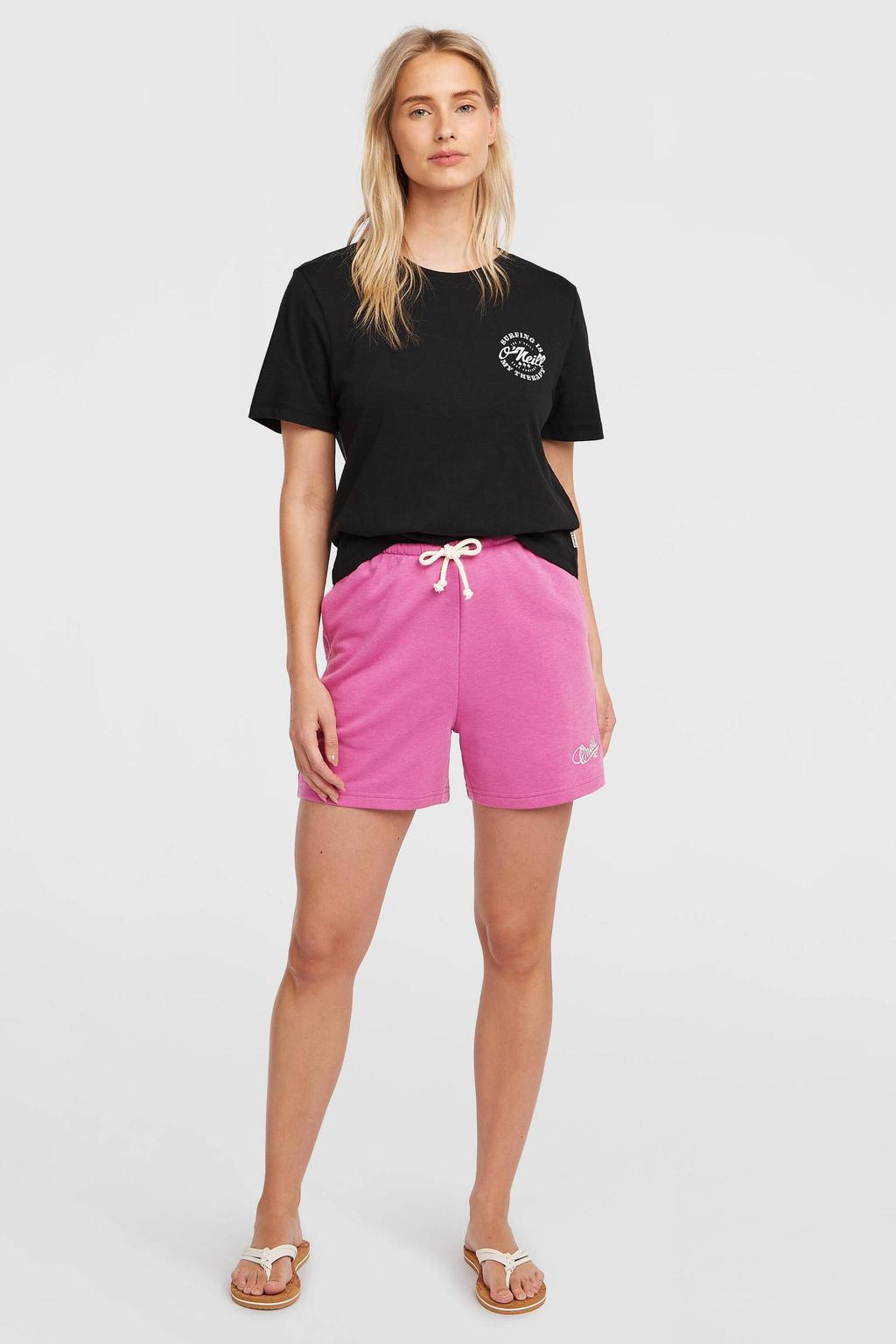 Roze dames O'Neill straight regular waist strandshort van katoen met elastische tailleband met koord en effen