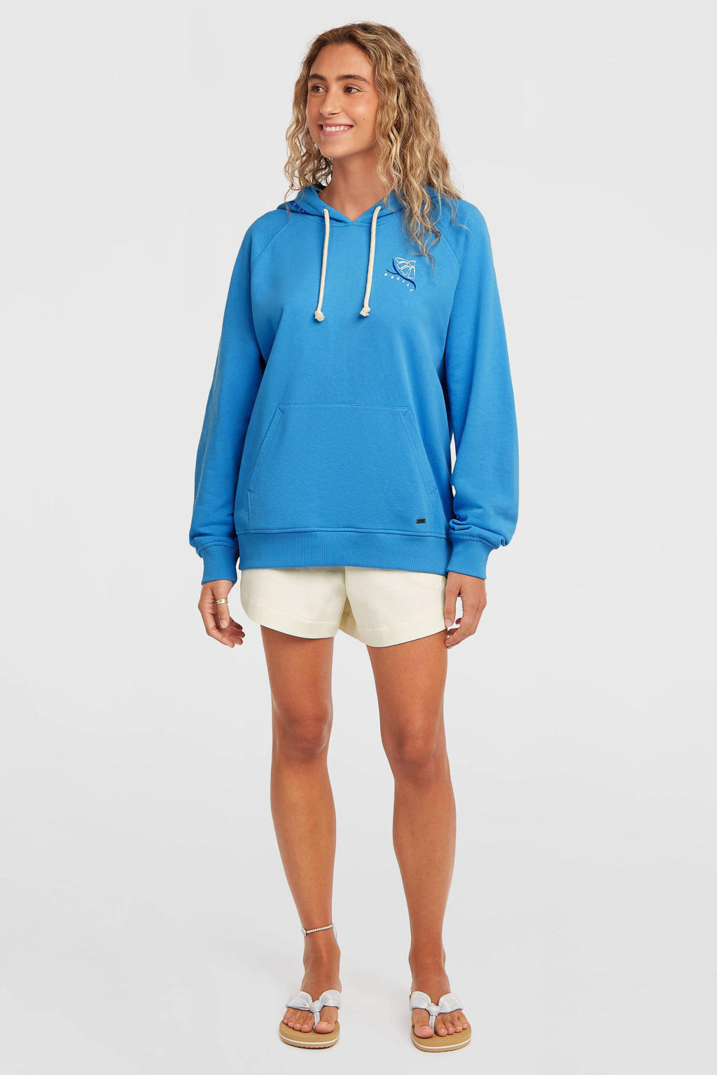 Blauwe dames O'Neill hoodie van katoen met backprint, lange mouwen, capuchon en draaisluiting
