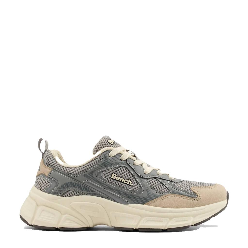 Grijs en beige dames Bench chunky sneakers van imitatieleer en textiel met veters