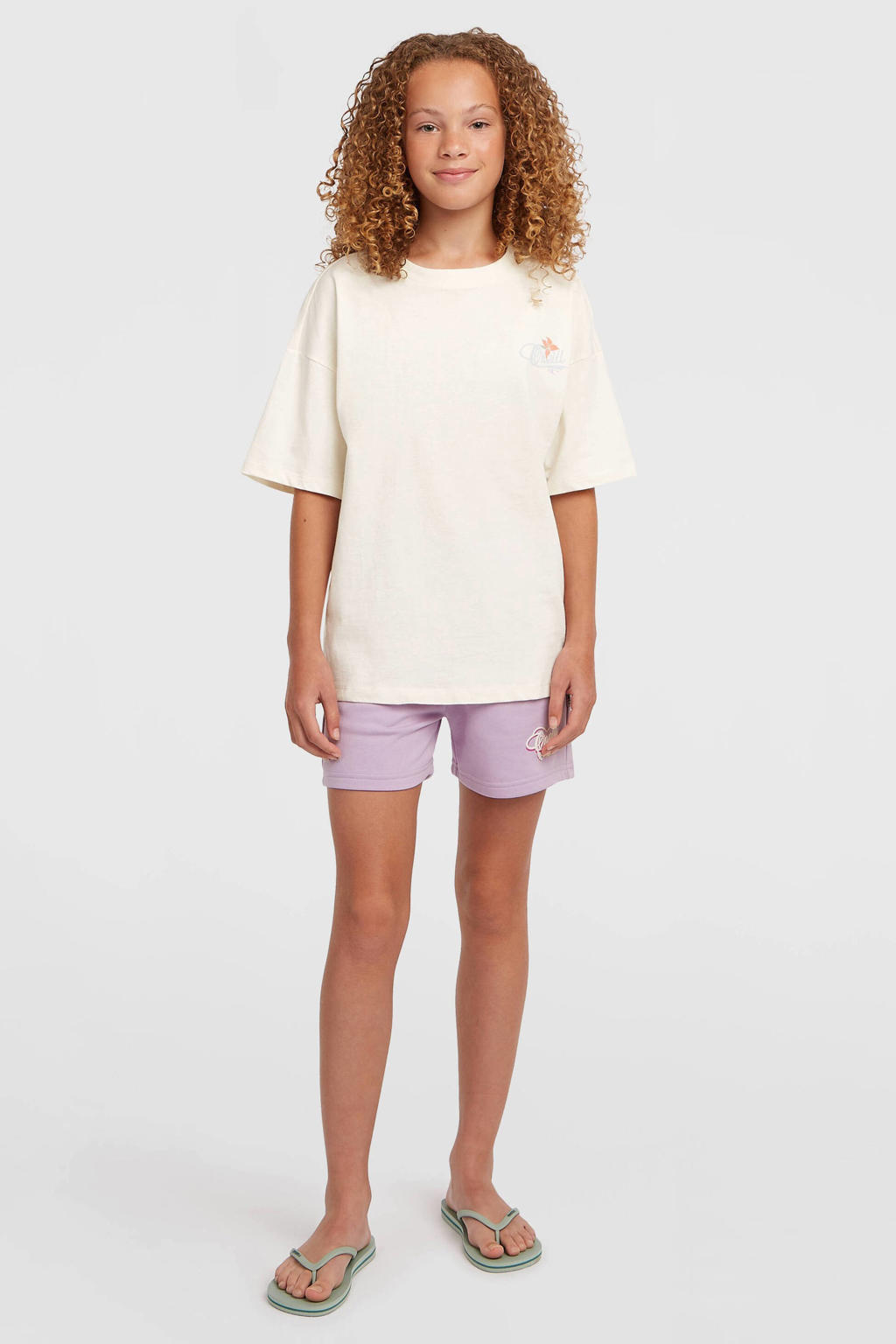 Ecru meisjes O'Neill T-shirt van katoen met backprint, korte mouwen en ronde hals