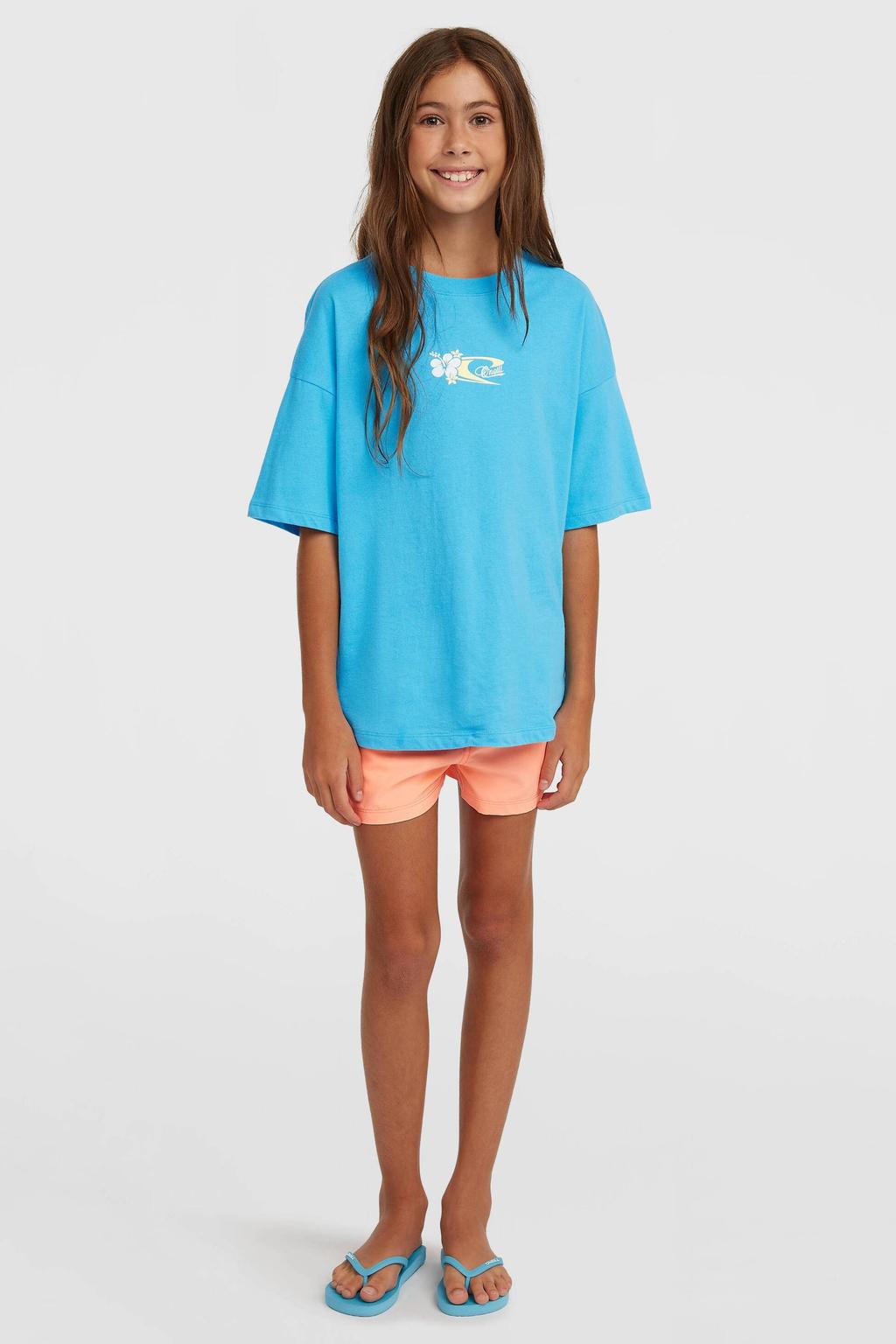 Blauwe meisjes O'Neill T-shirt van katoen met backprint, korte mouwen en ronde hals