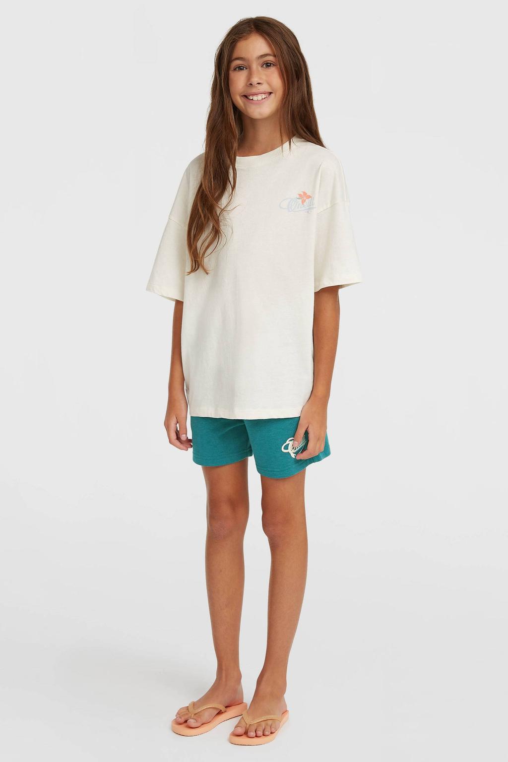 Donkergroene meisjes O'Neill regular high waist sweatshort met elastische tailleband met koord en effen
