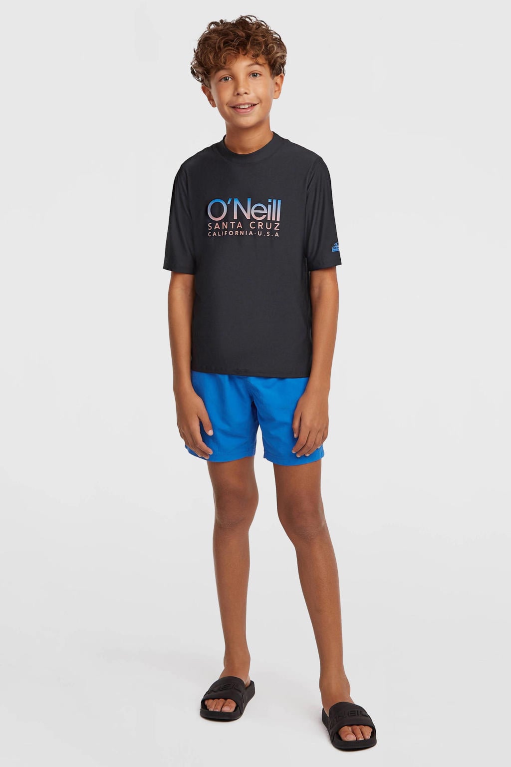 Zwarte jongens O'Neill UV T-shirt van polyester met effen, korte mouwen en ronde hals