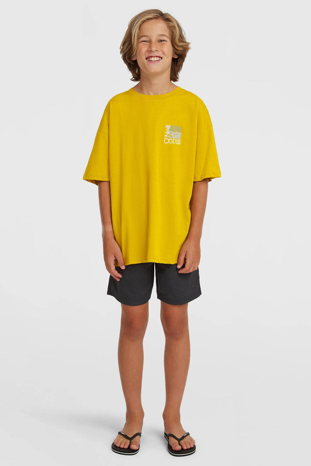 Gele jongens O'Neill T-shirt van katoen met backprint, korte mouwen en ronde hals