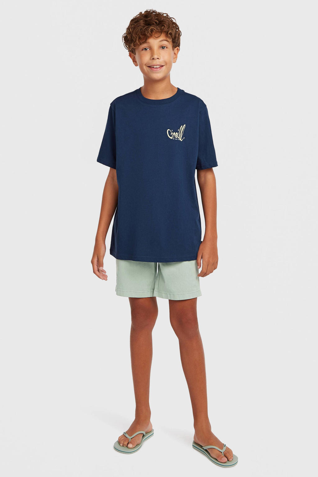 Donkerblauwe jongens O'Neill T-shirt van katoen met effen, korte mouwen en ronde hals