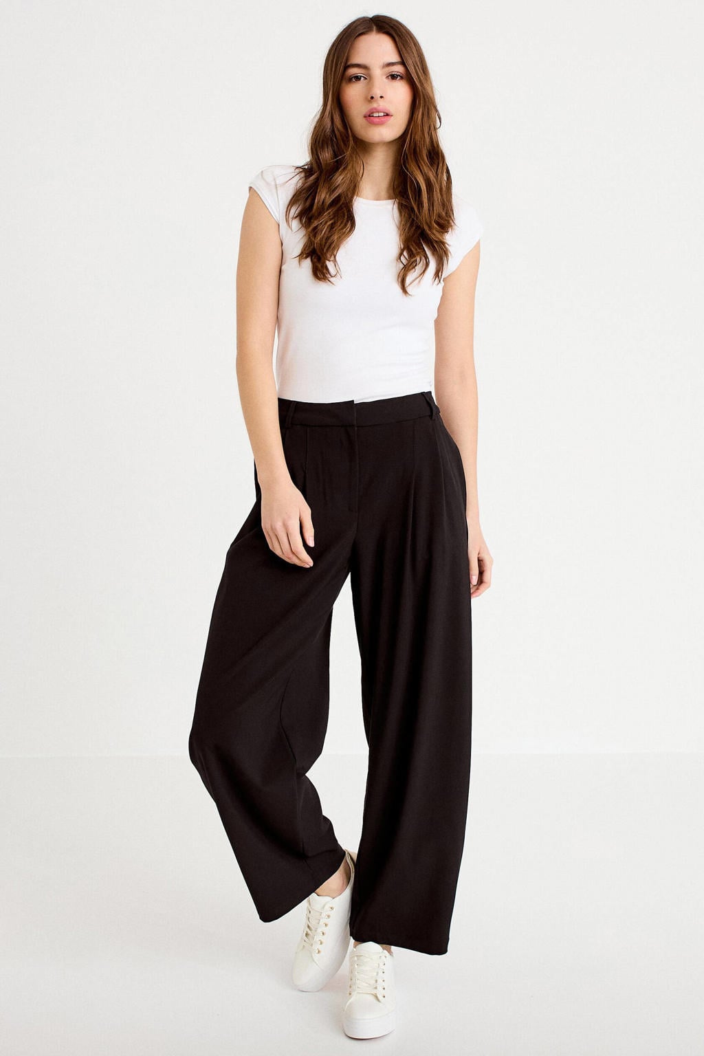 Zwarte dames Cache Cache barrel regular waist pantalon van polyester met effen