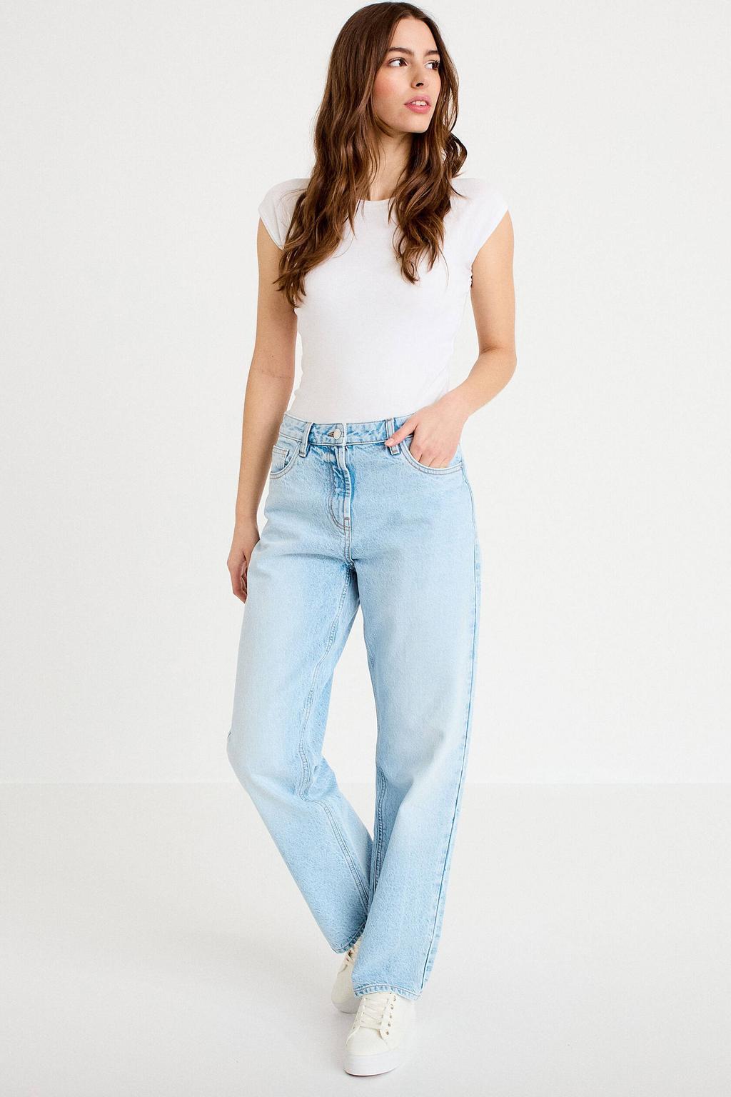 Light blue denim dames Cache Cache straight leg jeans van denim met rits- en knoopsluiting en effen