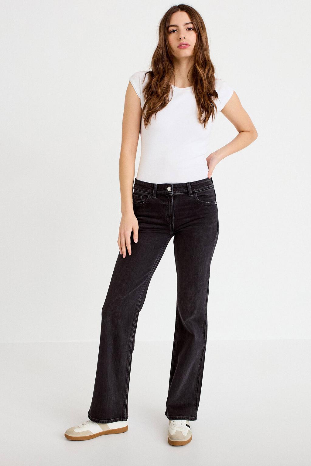 Black denim dames Cache Cache bootcut jeans van denim met regular waist, rits- en knoopsluiting en effen