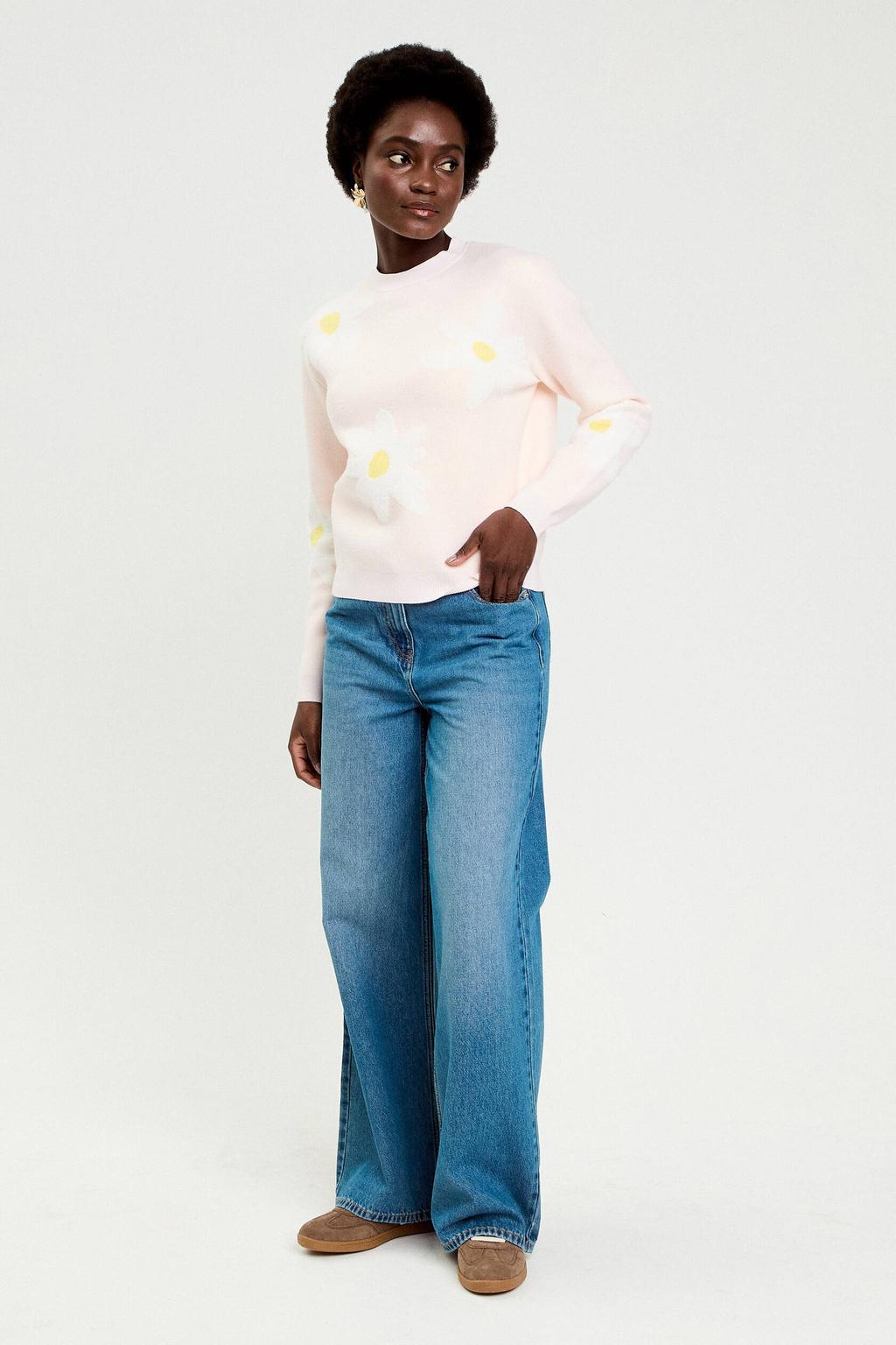 Lichtroze dames Cache Cache gebloemde sweater van polyamide met lange mouwen en ronde hals