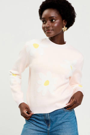 gebloemde sweater lichtroze