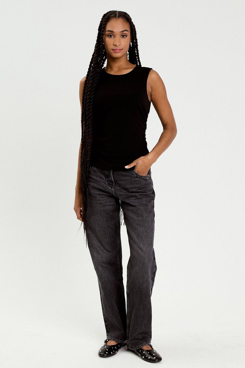 Zwarte dames Cache Cache mouwloze top van polyester met effen, ronde hals en plooien