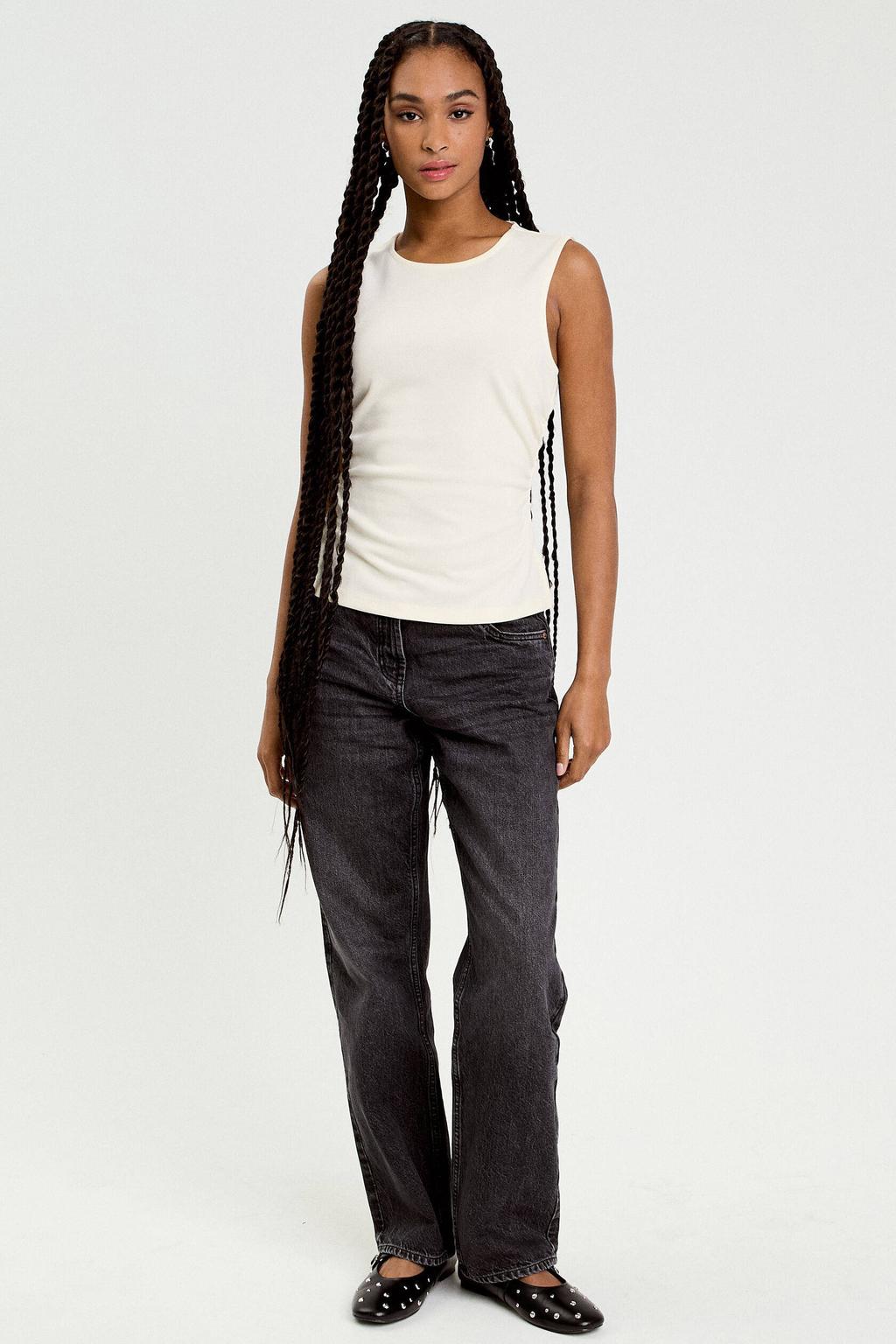 Ecru dames Cache Cache mouwloze top van polyester met effen, ronde hals en plooien