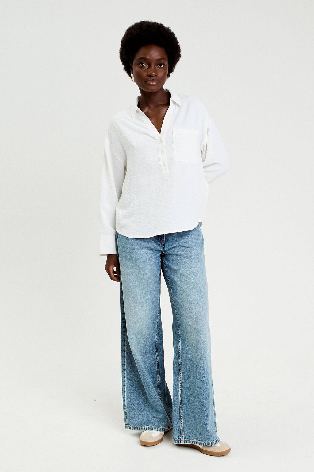 Ecru dames Cache Cache blousetop van polyester met effen, lange mouwen en polo kraag