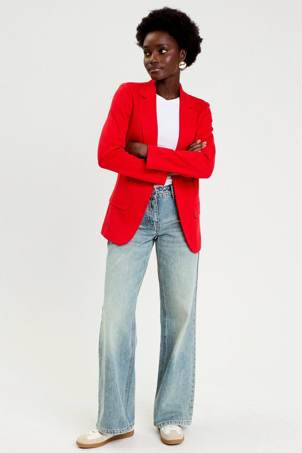 Rode dames Cache Cache getailleerde blazer van polyester met effen, lange mouwen en reverskraag