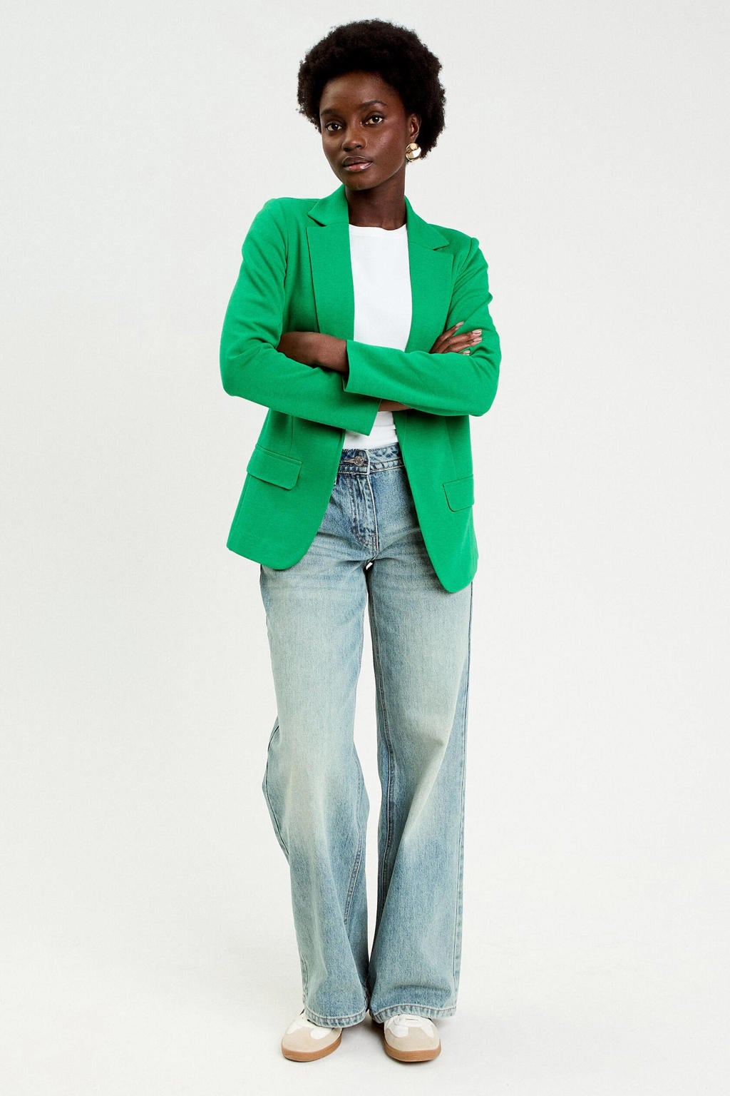 Groene dames Cache Cache getailleerde blazer van polyester met effen, lange mouwen en reverskraag