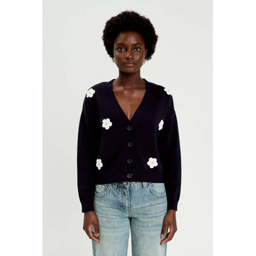 Cache Cache gebloemde gebreid vest marineblauw afbeelding