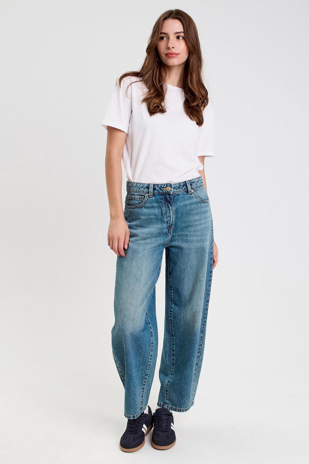 Medium blue denim dames Cache Cache barrel jeans van denim met regular waist, rits- en knoopsluiting en effen