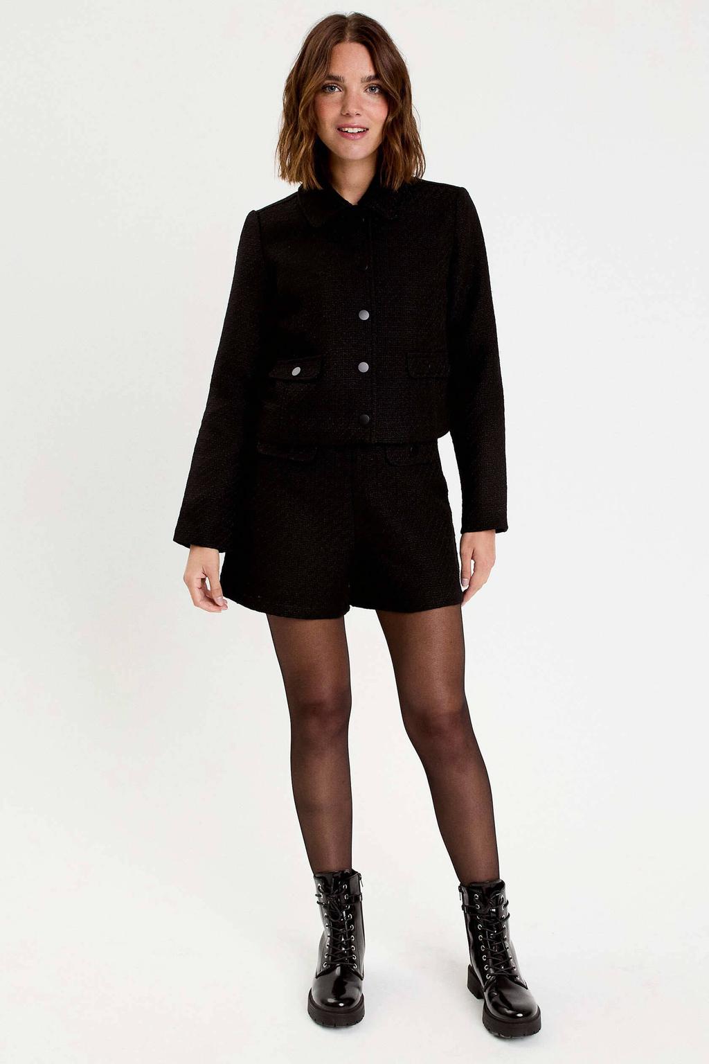 Cache Cache tweed regular high waist casual short zwart