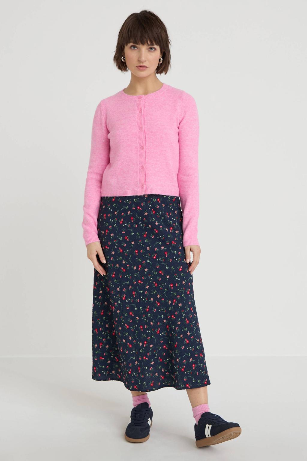 Marineblauw dames Cache Cache gebloemde A-lijn rok blauw gemaakt van polyester