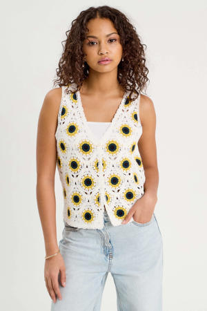 gebloemd gilet crochet ecru