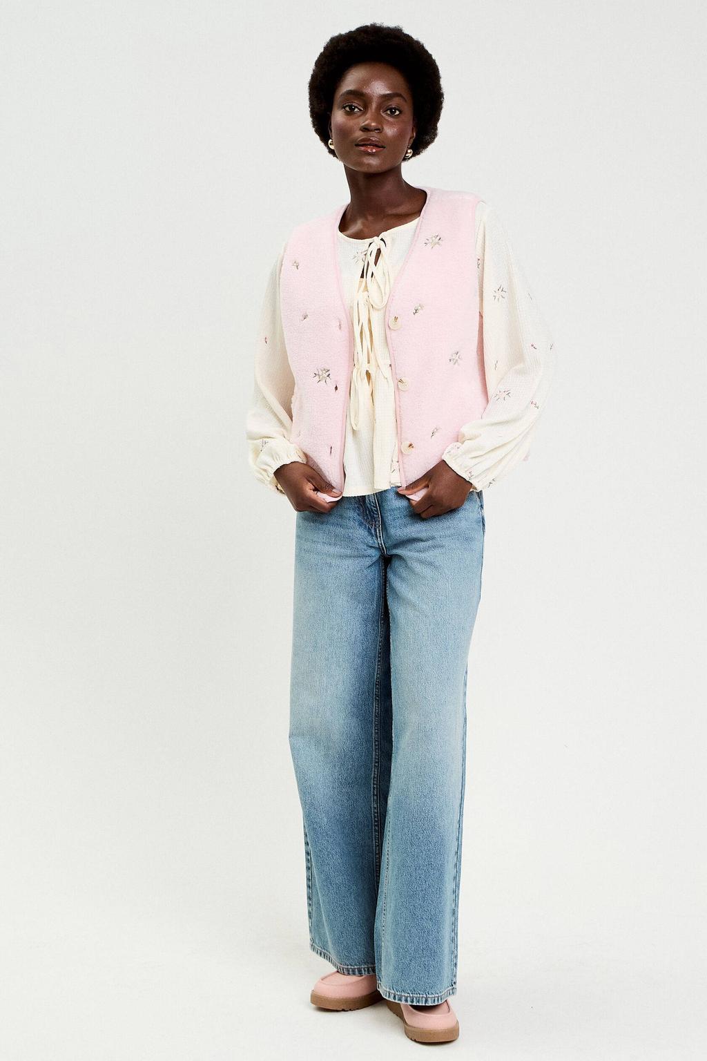 Roze dames Cache Cache gebloemde gilet van polyester met V-hals en knoopsluiting