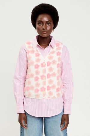 teddy gebloemde gilet ecru