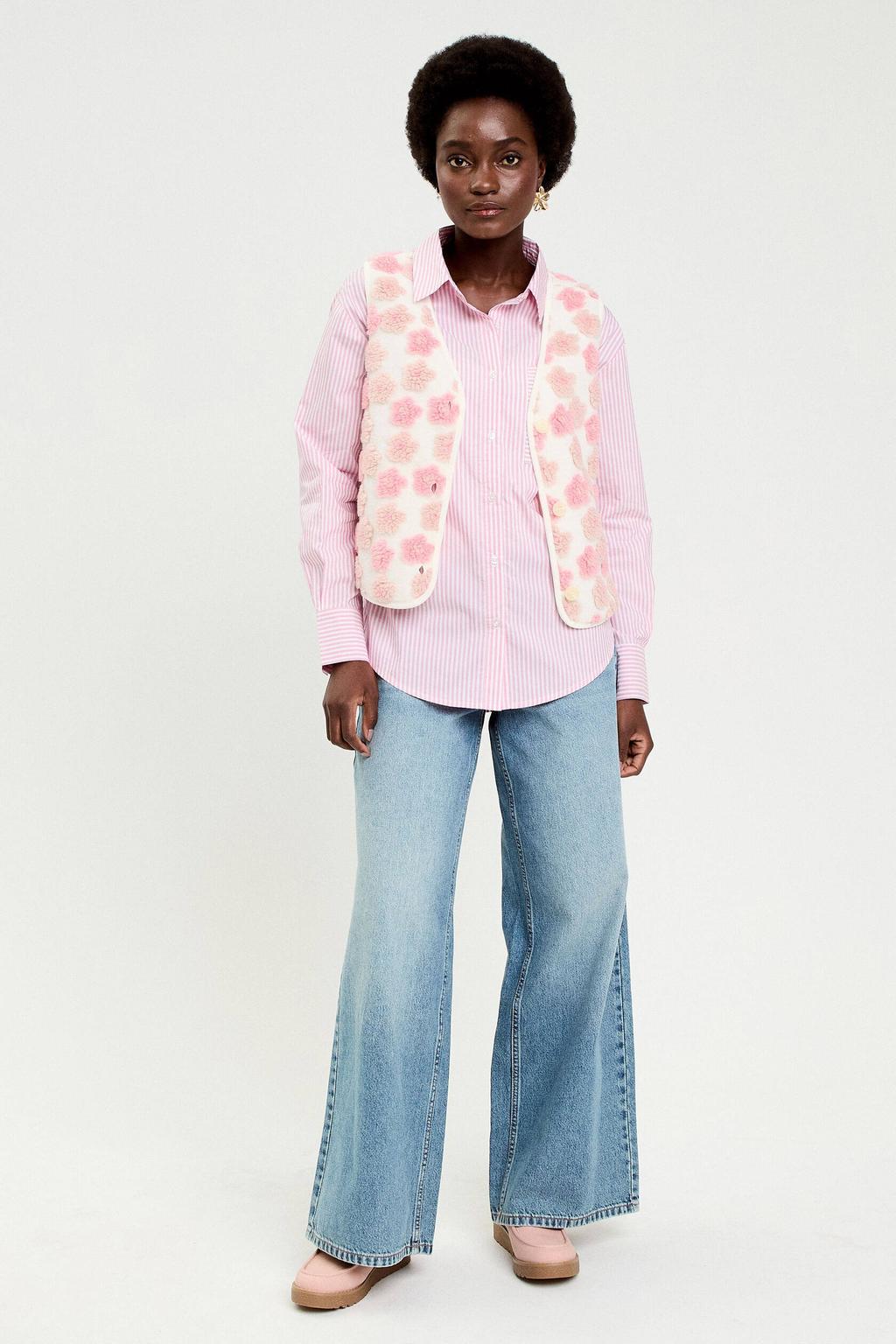 Ecru dames Cache Cache teddy gebloemde gilet met V-hals en knoopsluiting