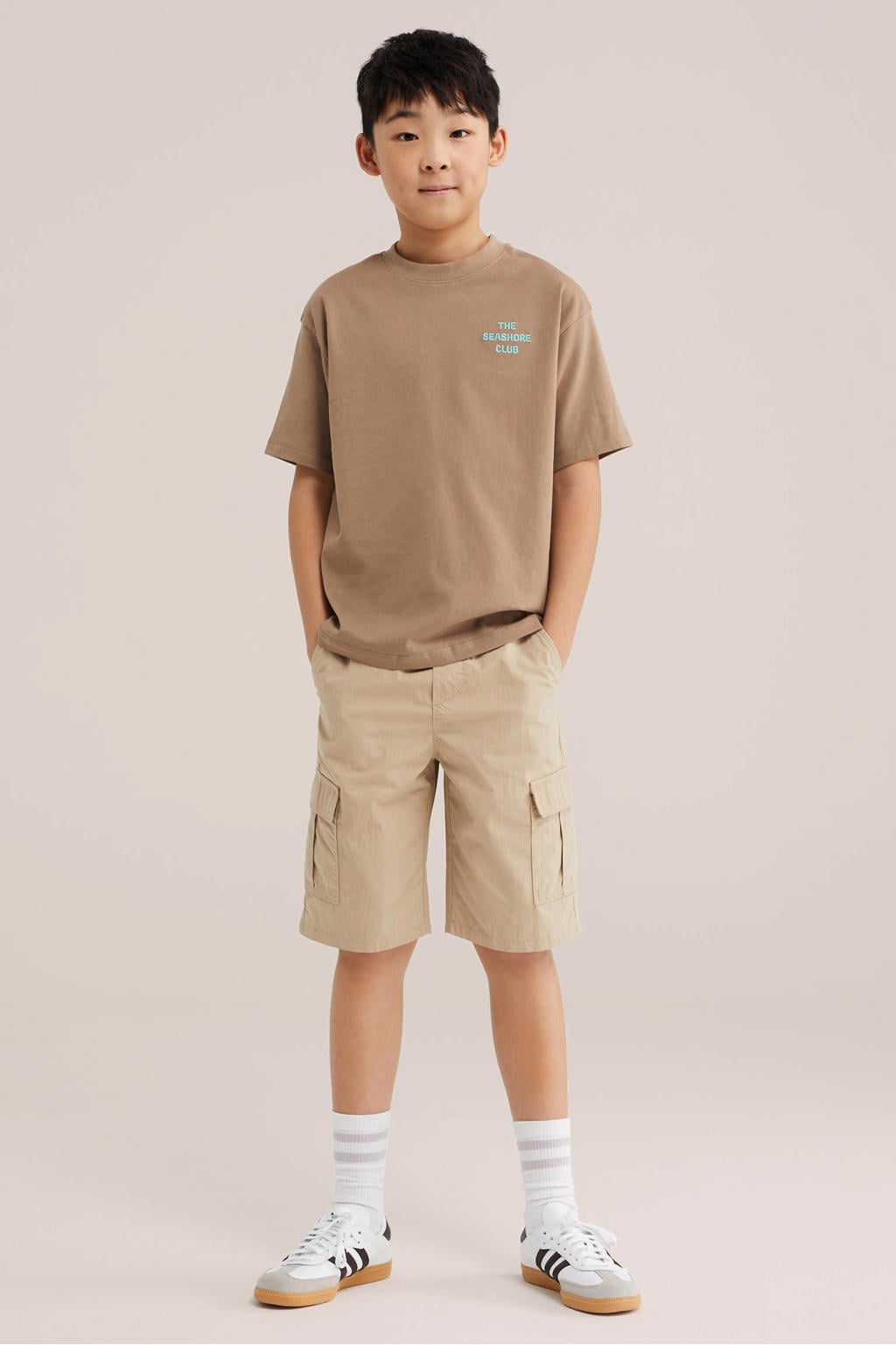 Lichtbruine jongens WE Fashion T-shirt van katoen met backprint, korte mouwen en ronde hals