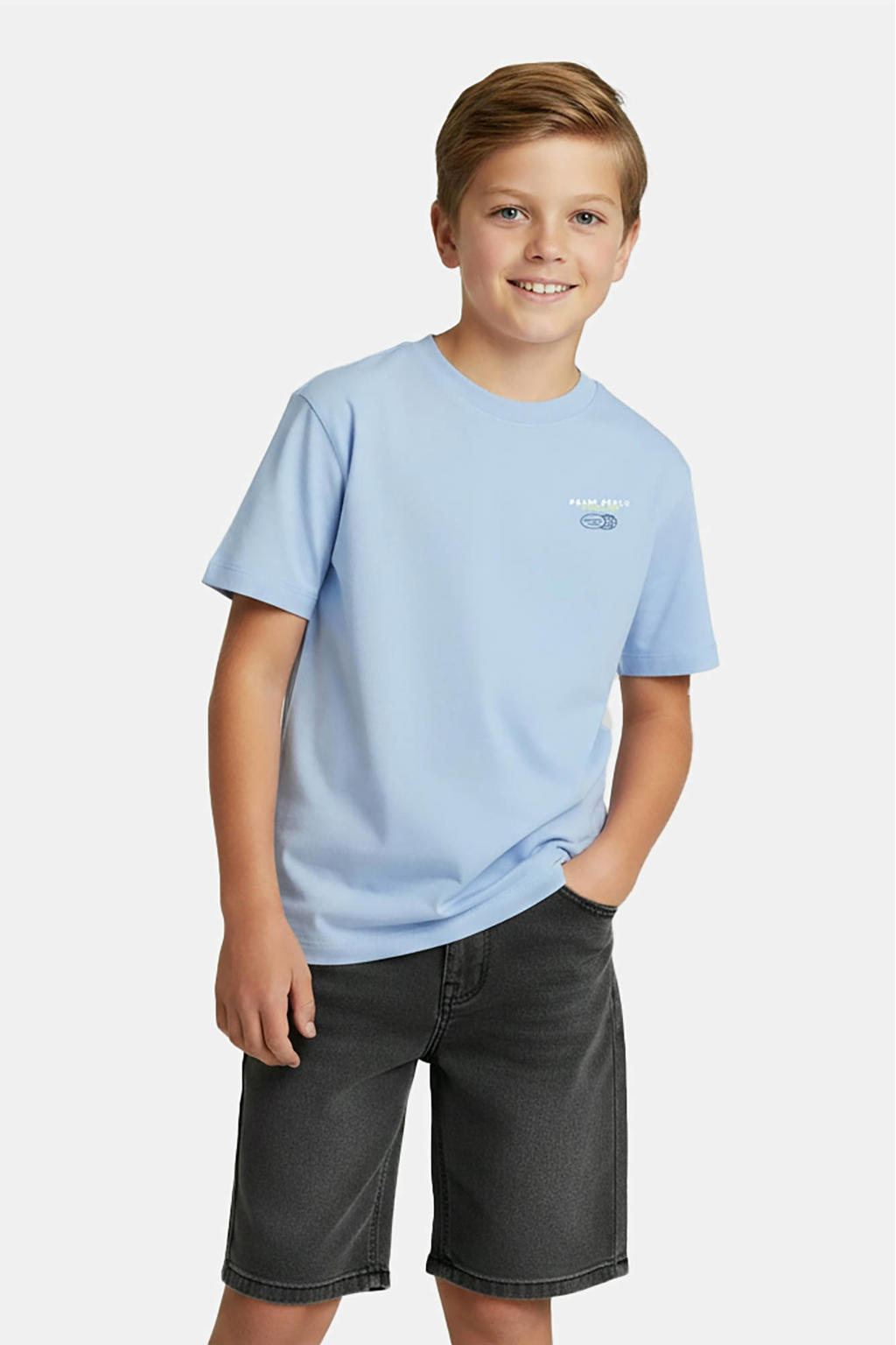 Lichtblauwe jongens Cars T-shirt van katoen met backprint, korte mouwen en ronde hals
