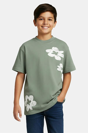 gebloemde T-shirt groen