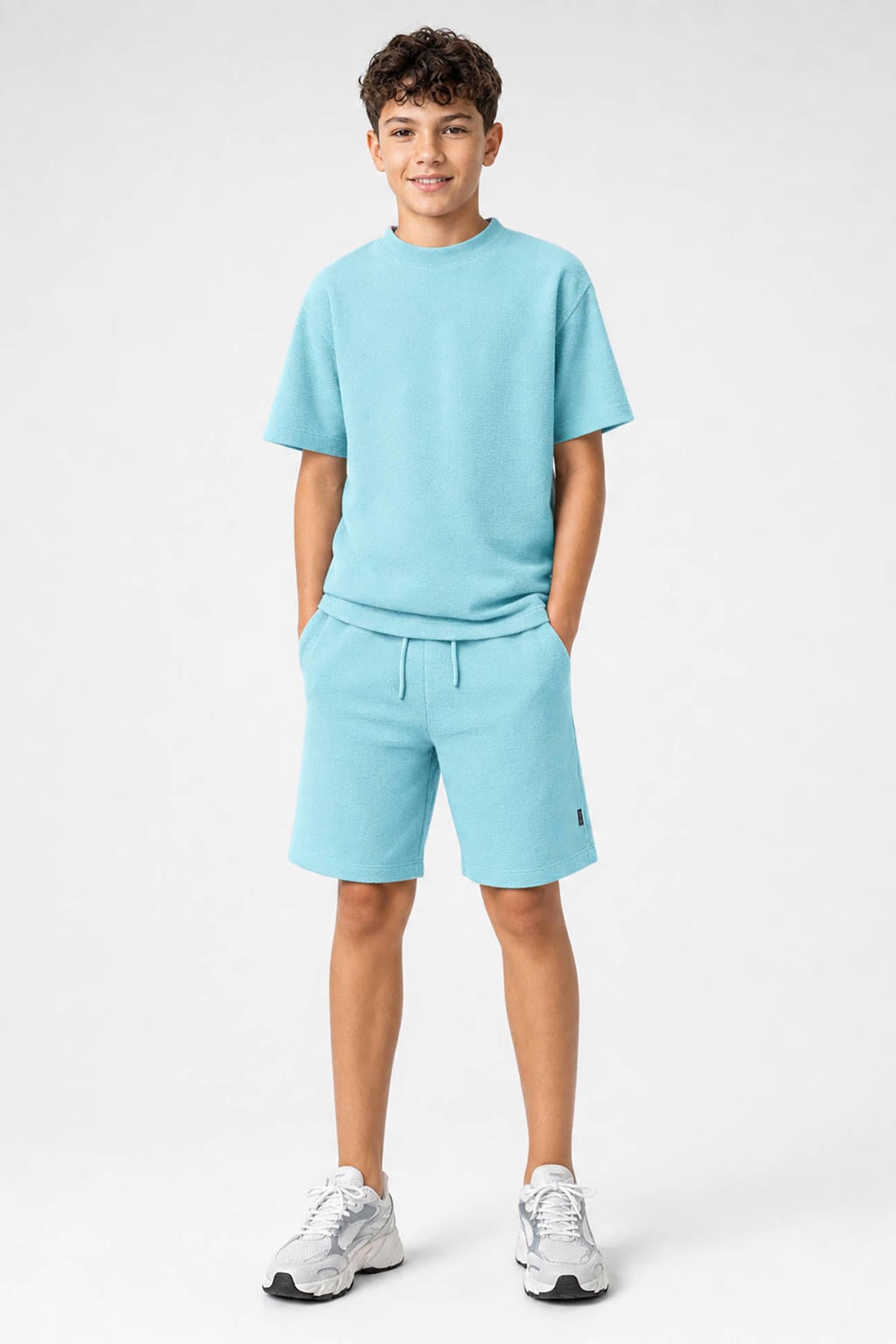 Blauwe jongens Cars regular fit sweatshort met elastische tailleband met koord en effen