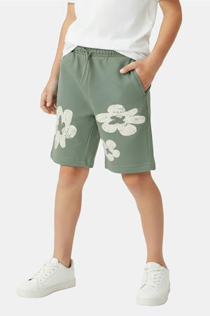 regular waist gebloemde sweatshort groen
